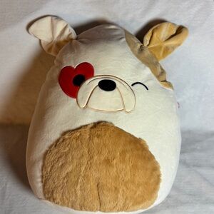 Squishmallows Brock the Bulldog 16" Tan &‎ Ivory Heart Eye Plush NWT Jazwares
